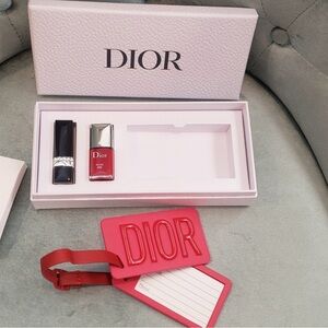 Dior Red Lipstick, Polish, Travel Tag Gift Set